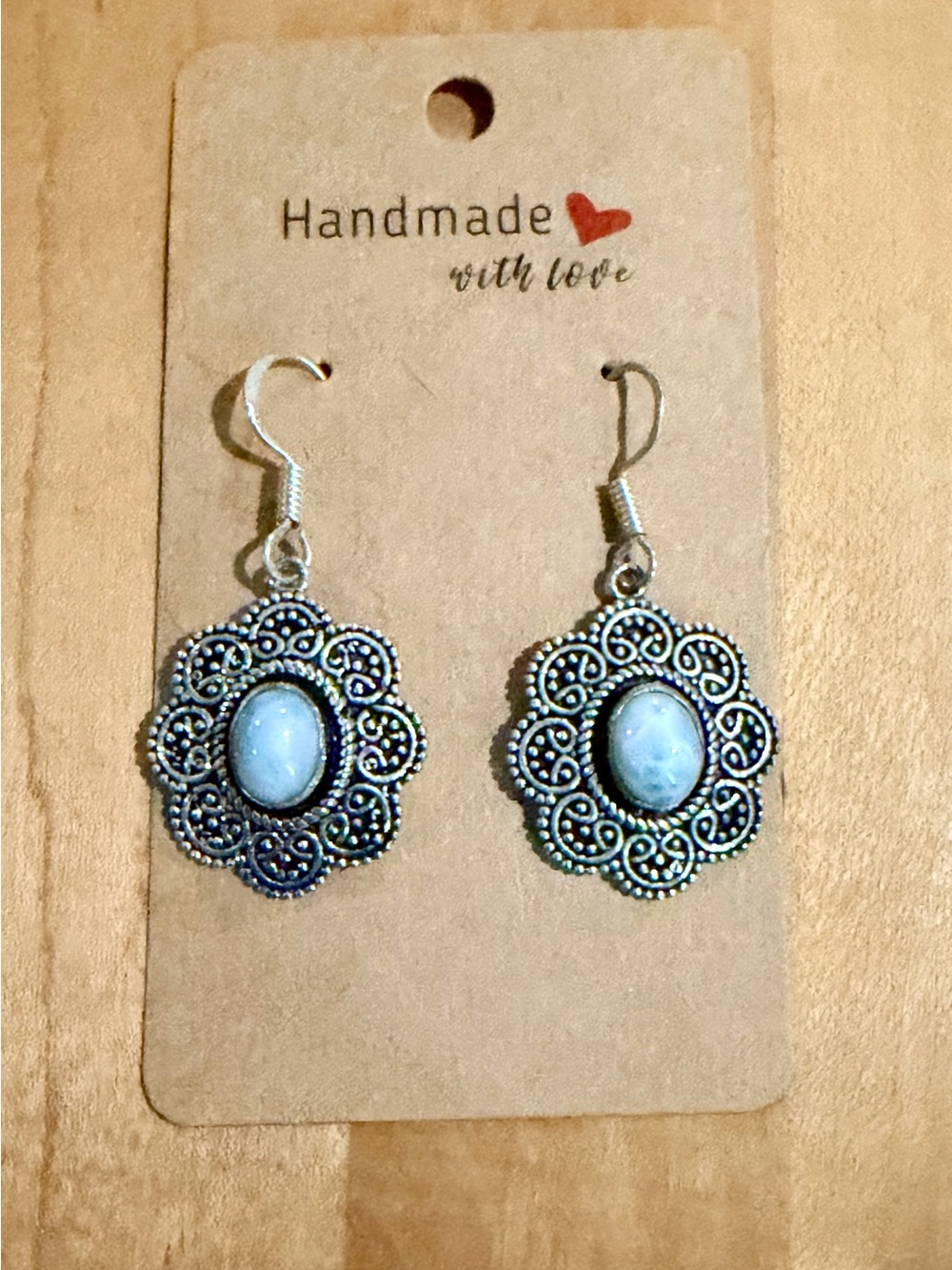 Vintage Style Larimar Filigree Drop Earrings - 925 Plated/Stamped
